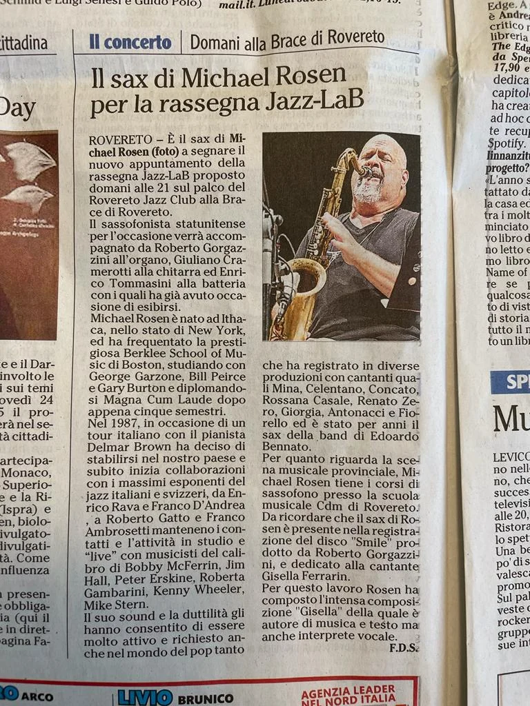 Anteprima: Il sax di Michael Rosen per la rassegna Jazz-LaB