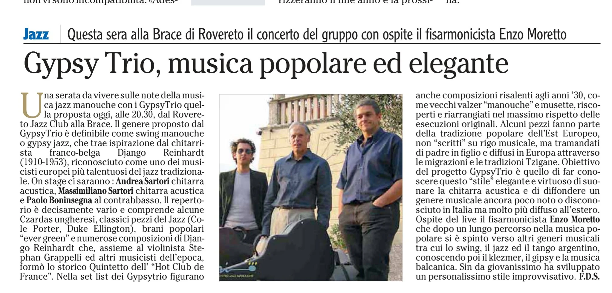 Anteprima: Gypsy Trio, musica popolare ed elegante