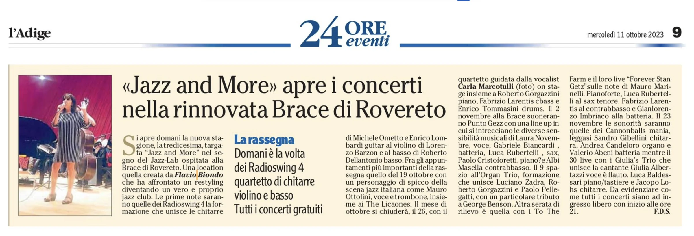 Anteprima: “Jazz and More” apre i concerti nella rinnovata Brace di Rovereto