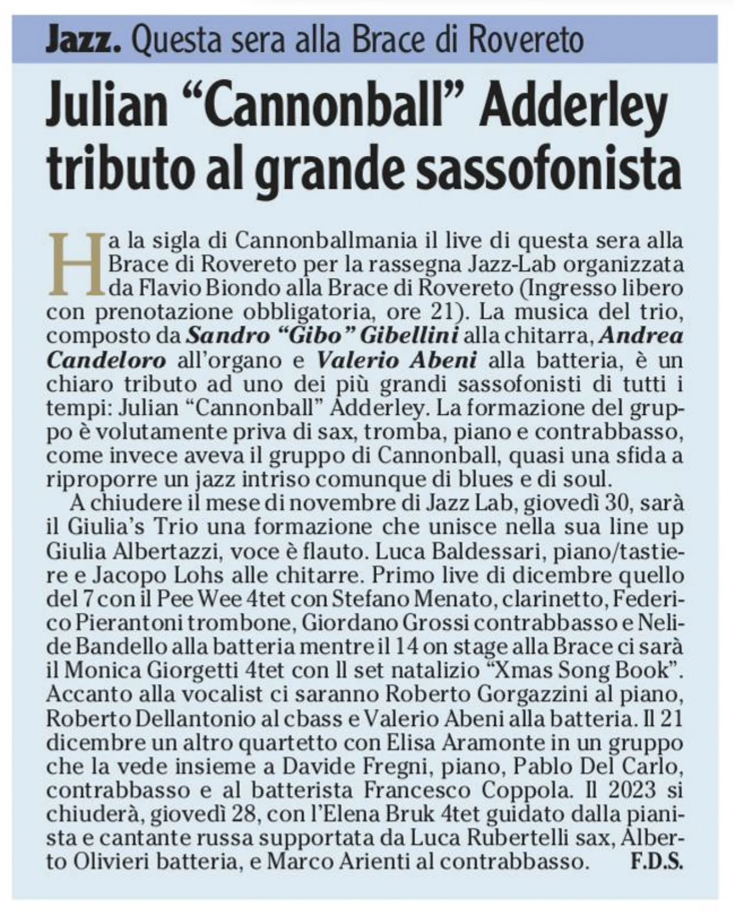 Anteprima: Julian “Cannonball” Adderley, tributo al grande sassofonista
