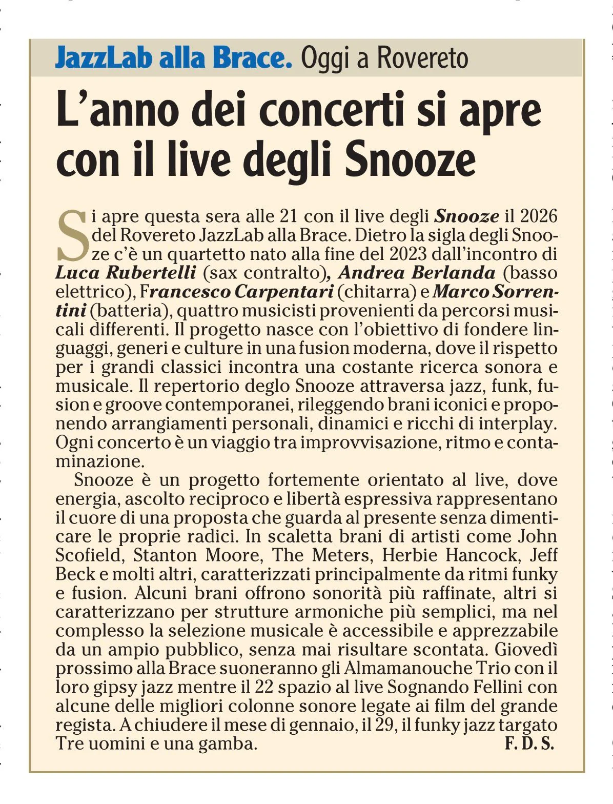 Anteprima: L’anno dei concerti si apre con il live degli Snooze