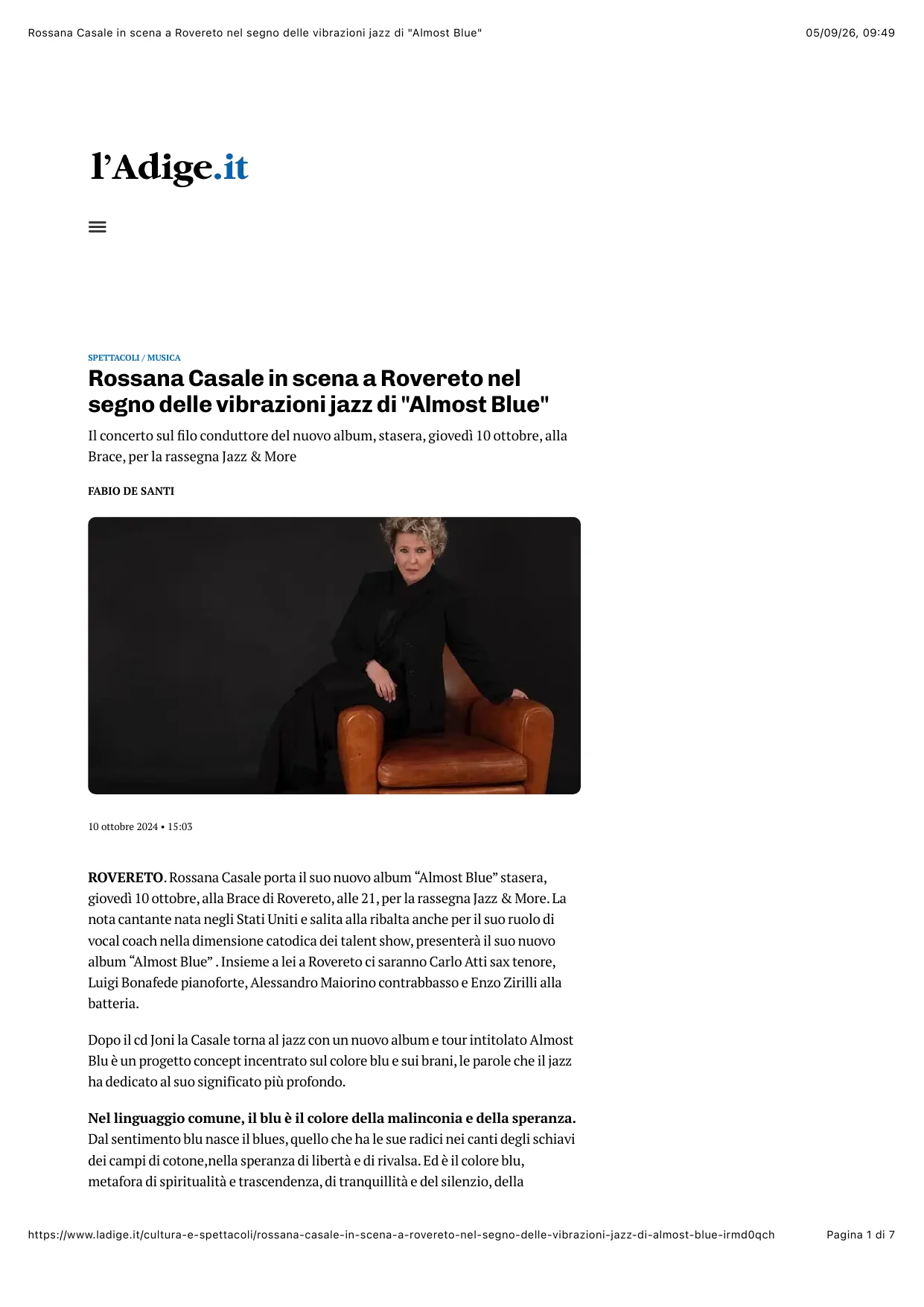 Anteprima: Rossana Casale in scena a Rovereto nel segno delle vibrazioni jazz di “Almost Blue”