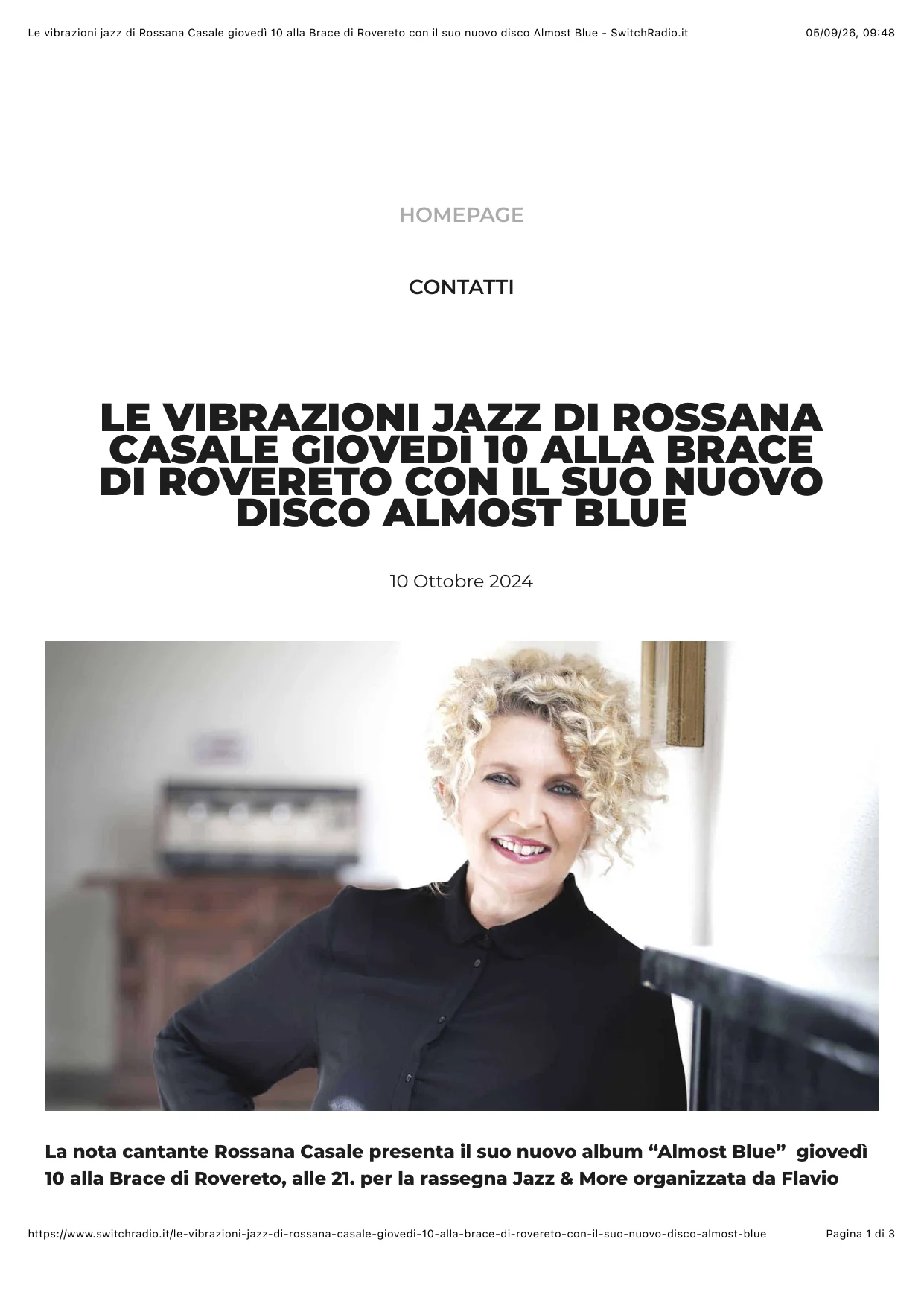Anteprima: Le vibrazioni jazz di Rossana Casale con il nuovo disco Almost Blue